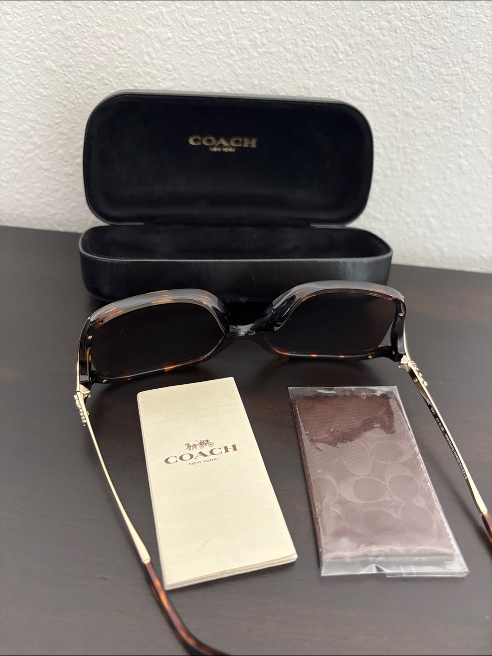 Coach Bandit Oversized Square Sunglasses Dark Tortoise/Gold - Picture 3 of 5